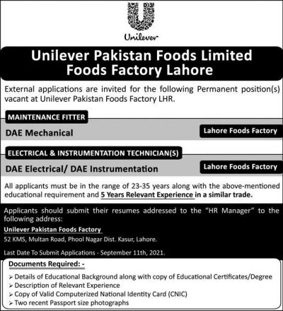 Unilever Pakistan Jobs September 2021