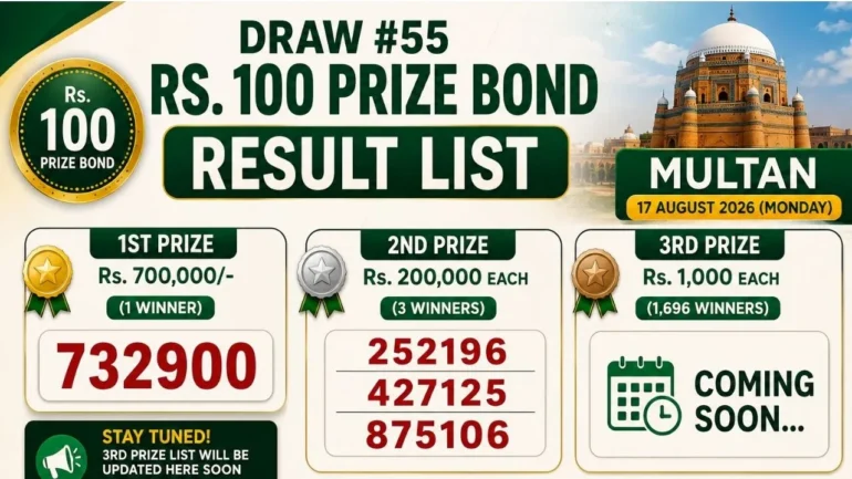 Draw #55 Rs. 100 Prize Bond Result List – 17 August 2026 in Multan
