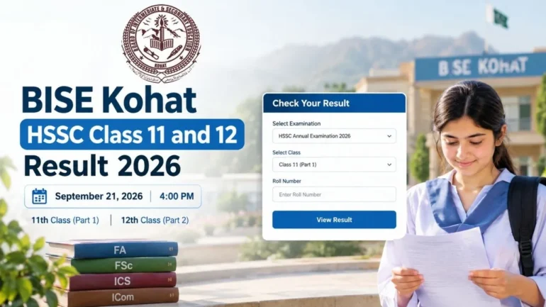 BISE Kohat HSSC Class 11 and Class 12 Result 2026 announcement on September 21 at 4:00 PM for 1st and 2nd year students.