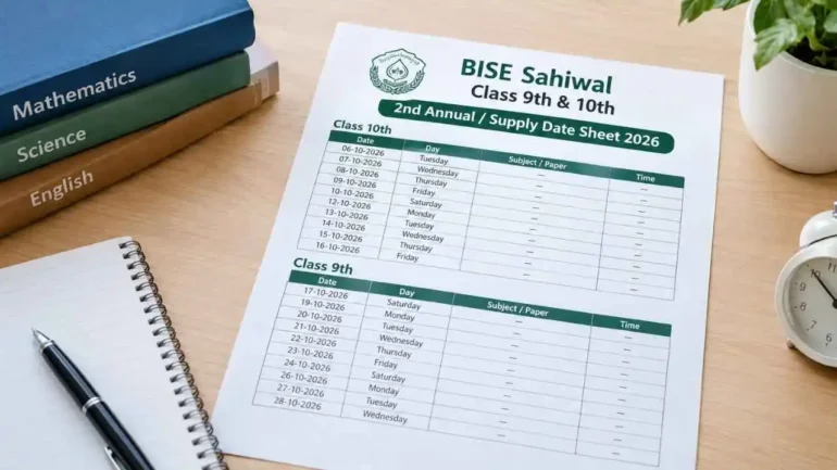 BISE Sahiwal Class 9th and 10th 2nd Annual Supply Date Sheet 2026 examination schedule