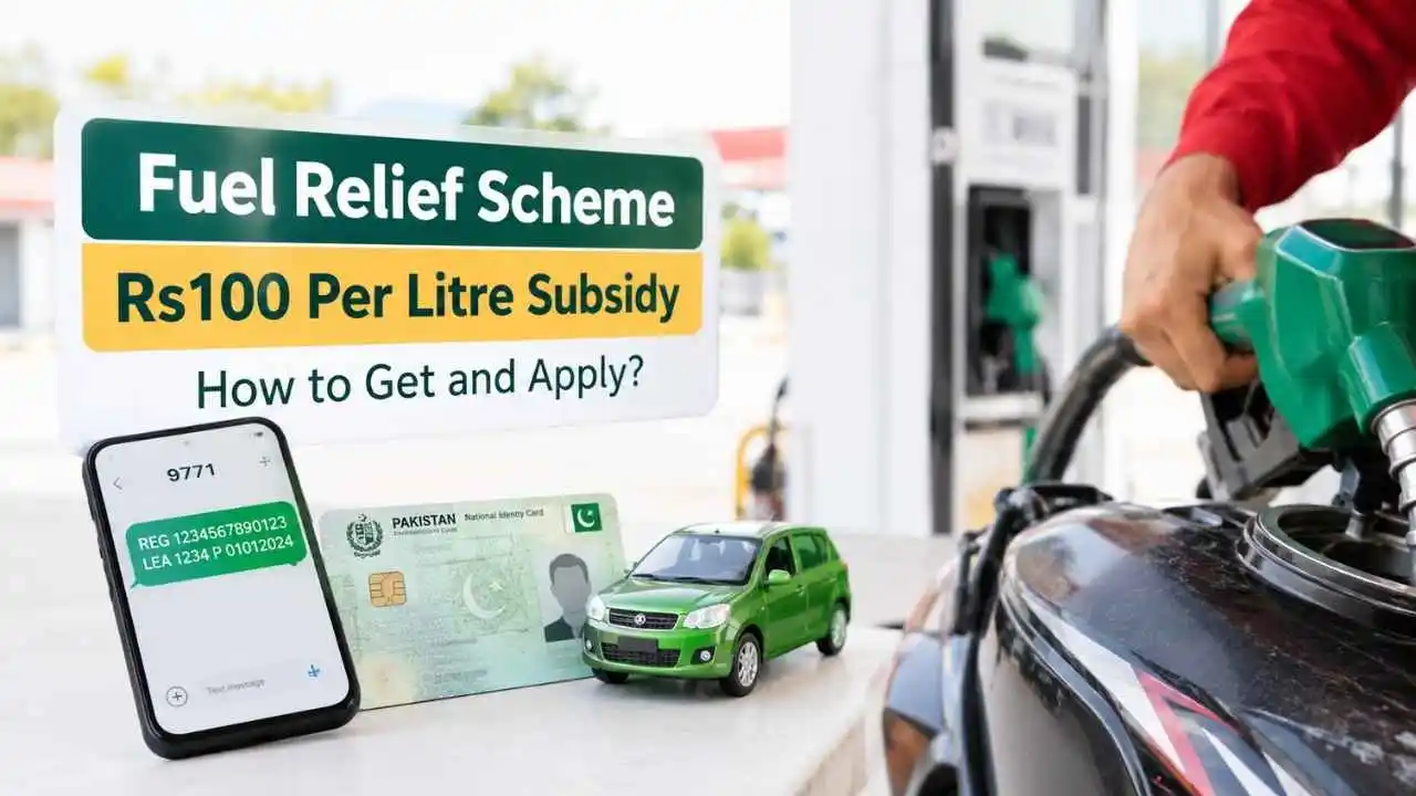 Fuel Relief Scheme offering Rs100 per litre petrol subsidy for eligible motorcycles, rickshaws and cars up to 800cc in Pakistan.