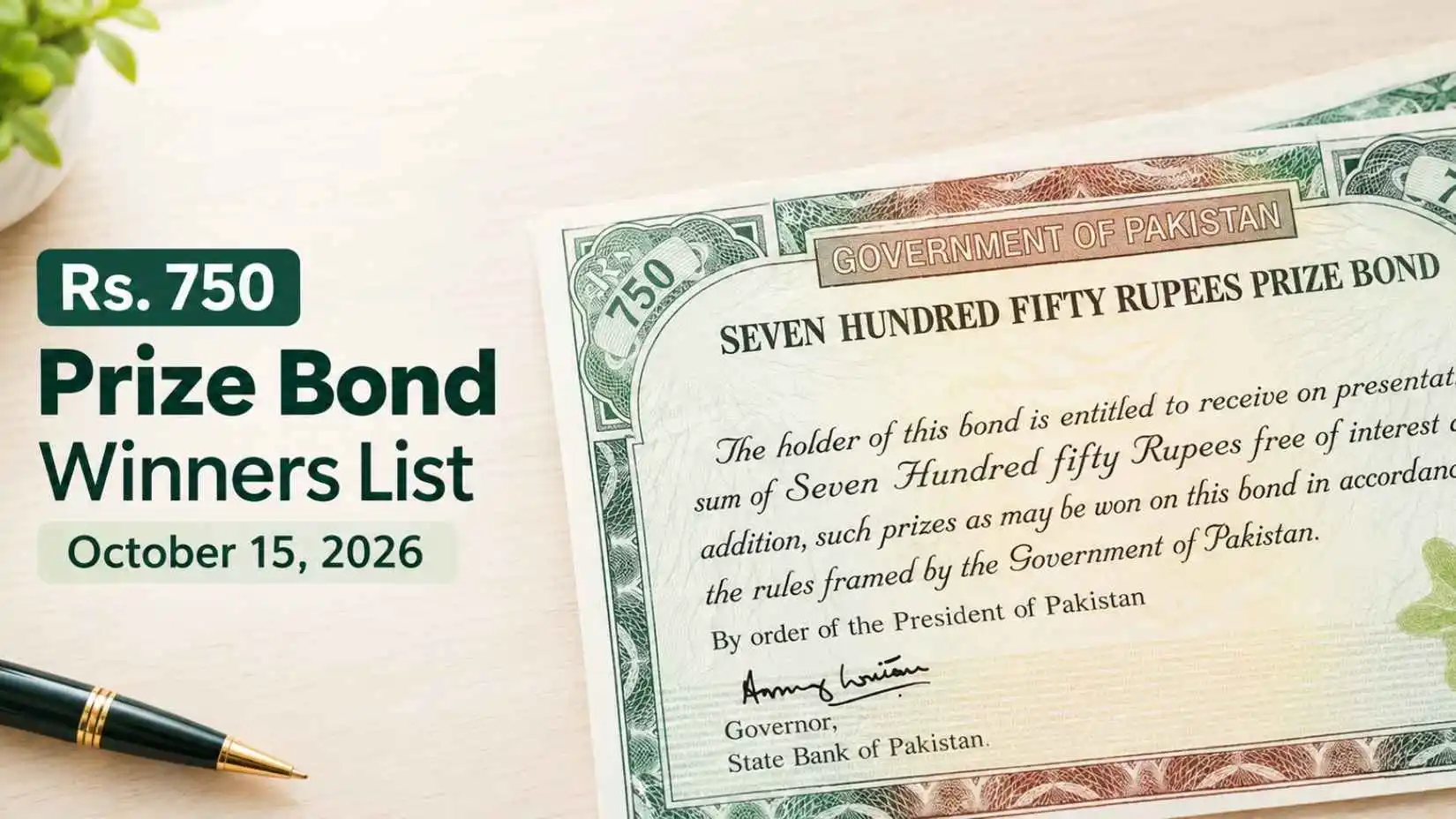 Rs. 750 Prize Bond Result October 15, 2026